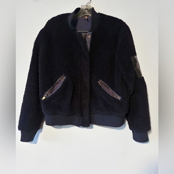 Free People Teddy Bear Aviator Bomber Jacket XS Grudge Cozy Punk Skater Sherpa - Picture 1 of 12